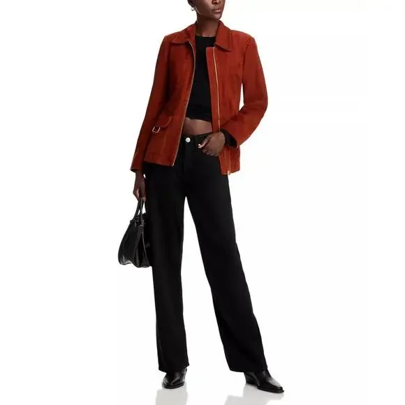SOLD 380$ Bagatelle Suede Front Full Zipper Jacket Women's Size M Dark Orange - Picture 2 of 5